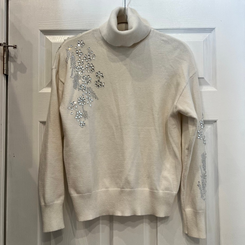 Truth by Republic Turtleneck Sweater Viscose Blend Rhinestone Floral Coquette S